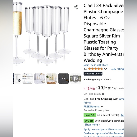 Silver Disposable Champagne Flutes 24 Pack - Picture 5 of 5